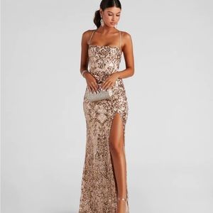 Rose gold sequin evening gown - size 12-14
